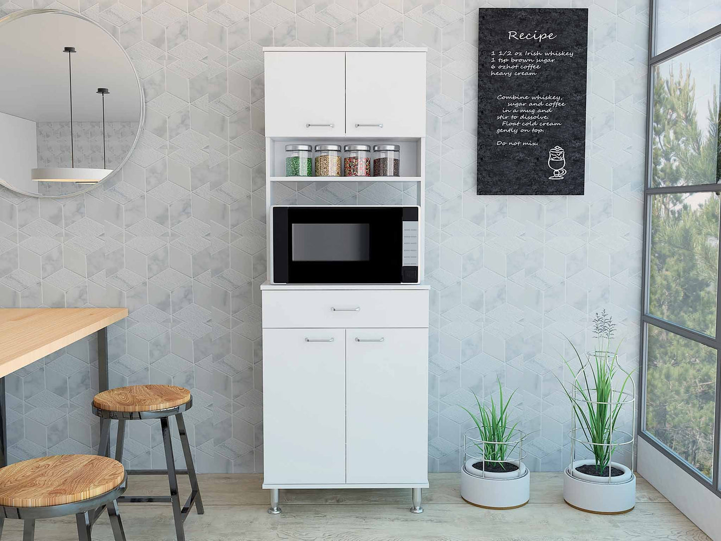 Santa 1-Drawer 1-Shelf Area Pantry with Adjustable Metal Legs - White