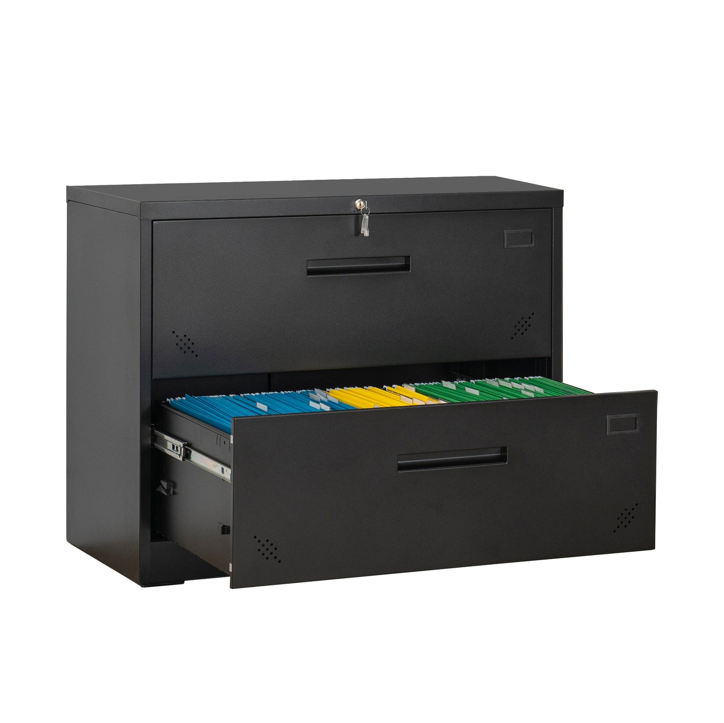 Metal Steel 2 Drawer Lateral Filing Cabinet - Black