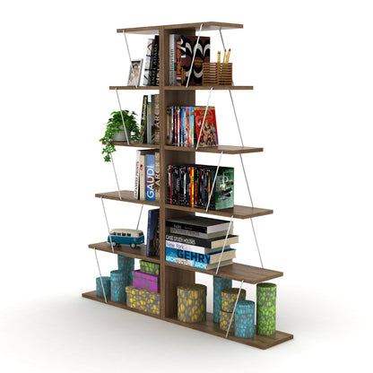 Modern Space-Saver  Ladder Bookshelf Organizer - Walnut