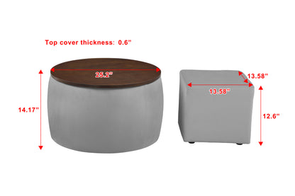 Versa Round Ottoman Set with Storage - Grey