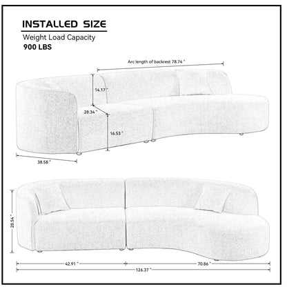Elegance Curve Boucle Sectional Sofa - White