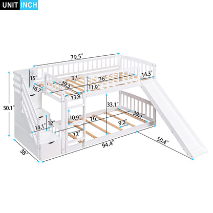 Dreamscape Twin over Twin Bunk Bed with Storage and Slide, Snow White