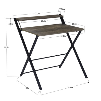 Foldable desk with tier - Walnut & Black