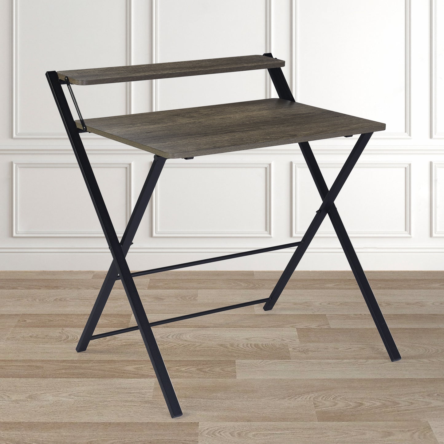 Foldable desk with tier - Walnut & Black