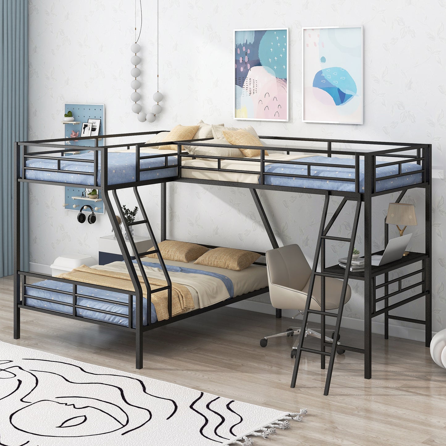 Luminous Lair Metal Twin Loft Bed with Desk