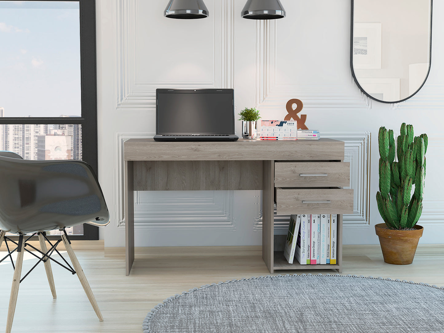 Computer Desk One Lower Shelf  - Light Gray