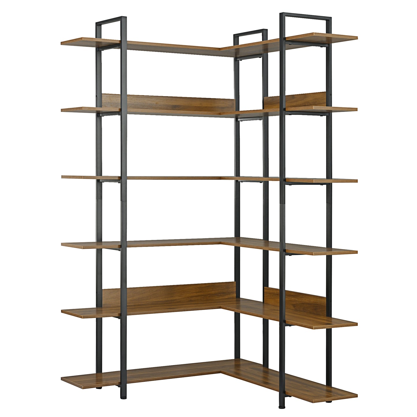 Stainless Steel Frame Corner 6-tier Shelves - Brown