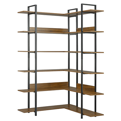 Stainless Steel Frame Corner 6-tier Shelves - Brown