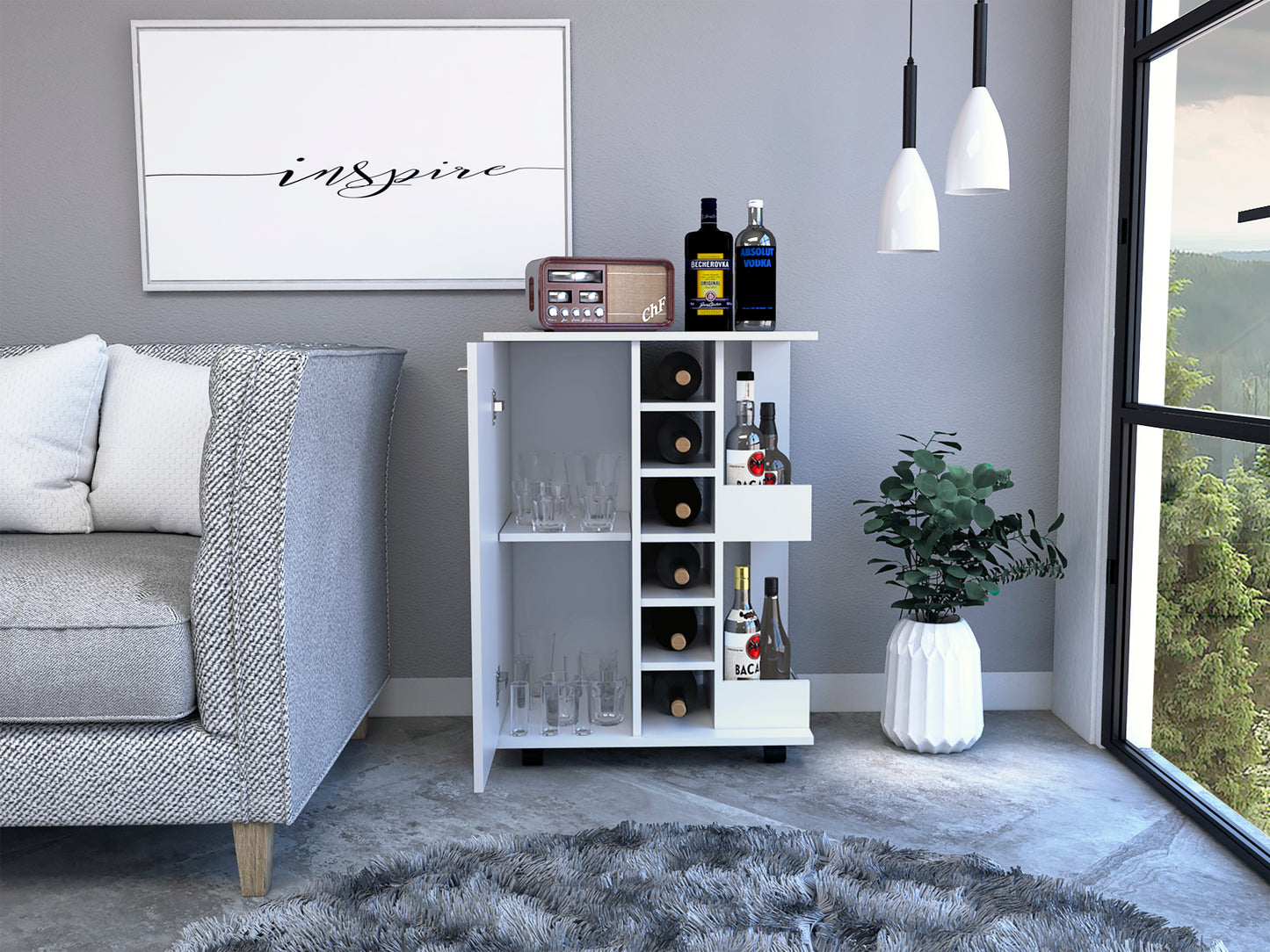 Bar Cart with Division Carbon - White
