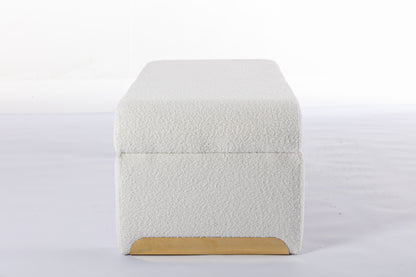 Boucle Fabric Ottoman - White