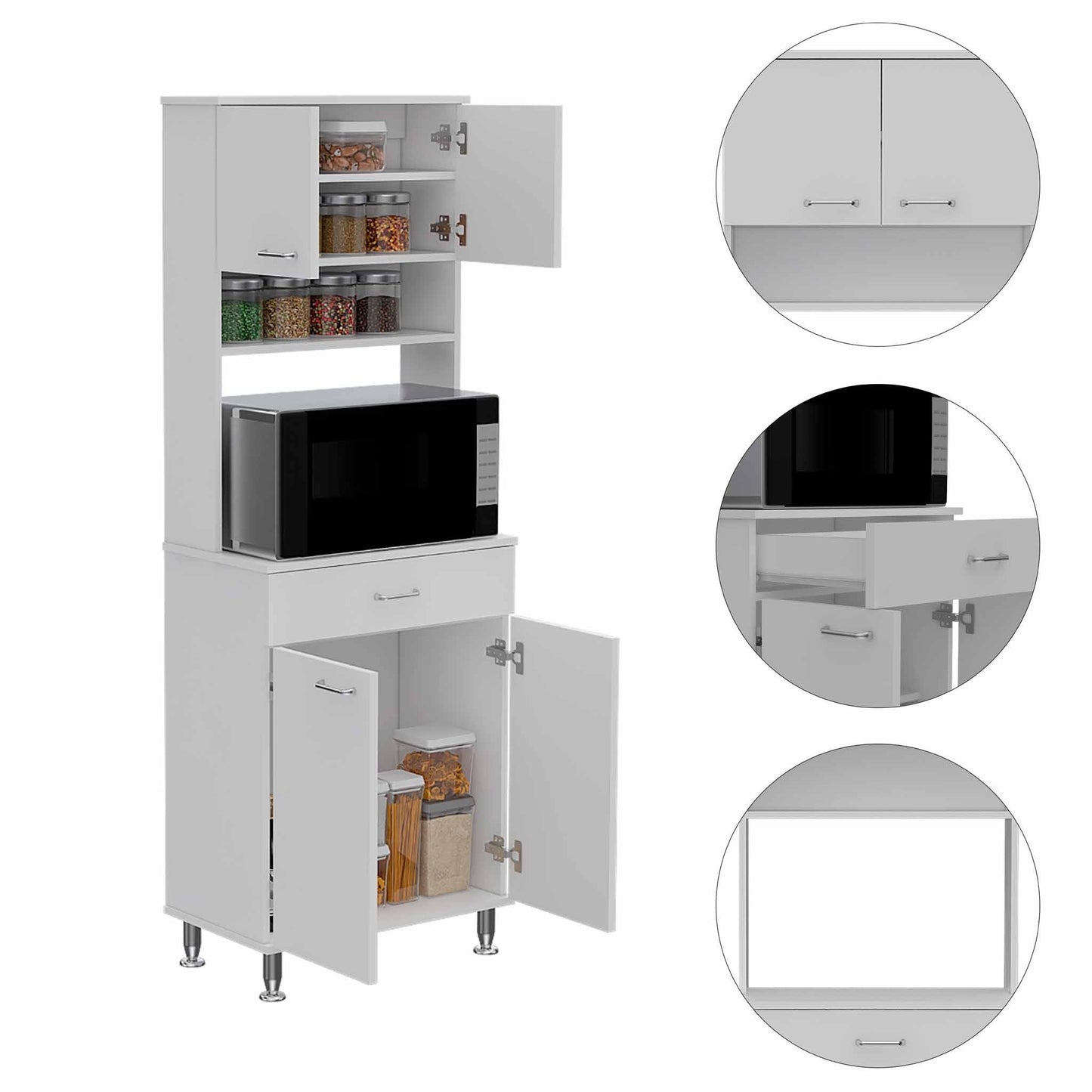 Santa 1-Drawer 1-Shelf Area Pantry with Adjustable Metal Legs - White