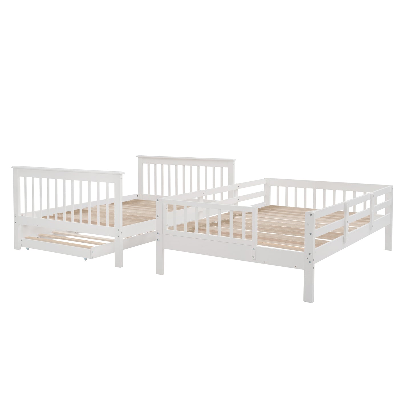 Dreamscape Twin Trundle Bunk Bed with Storage and Guard Rail - Snow White