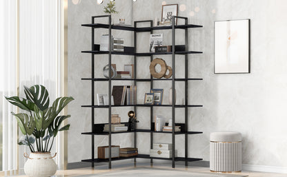 Stainless Steel Frame Corner 6-tier Shelves - Black