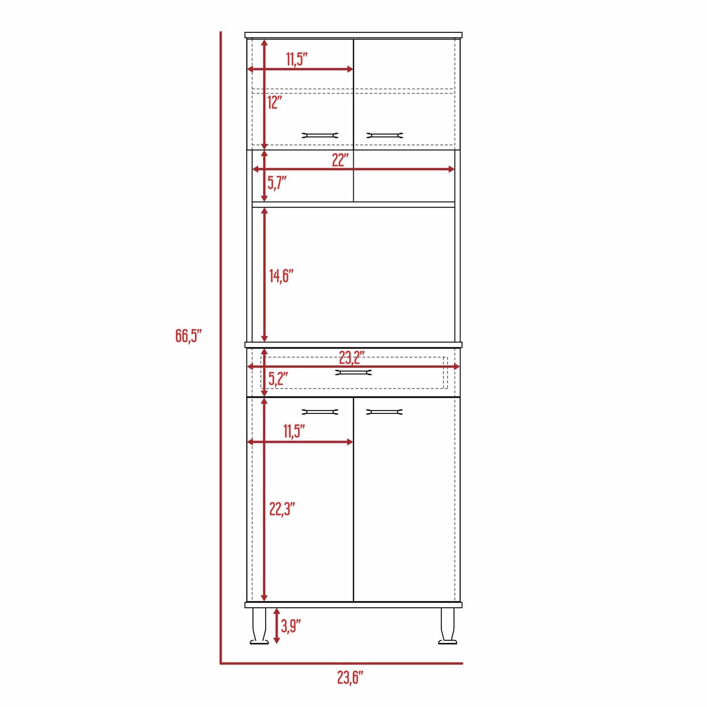 Santa 1-Drawer 1-Shelf Area Pantry with Adjustable Metal Legs - White