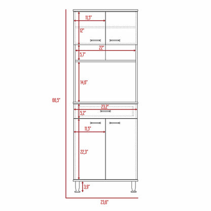 Santa 1-Drawer 1-Shelf Area Pantry with Adjustable Metal Legs - White
