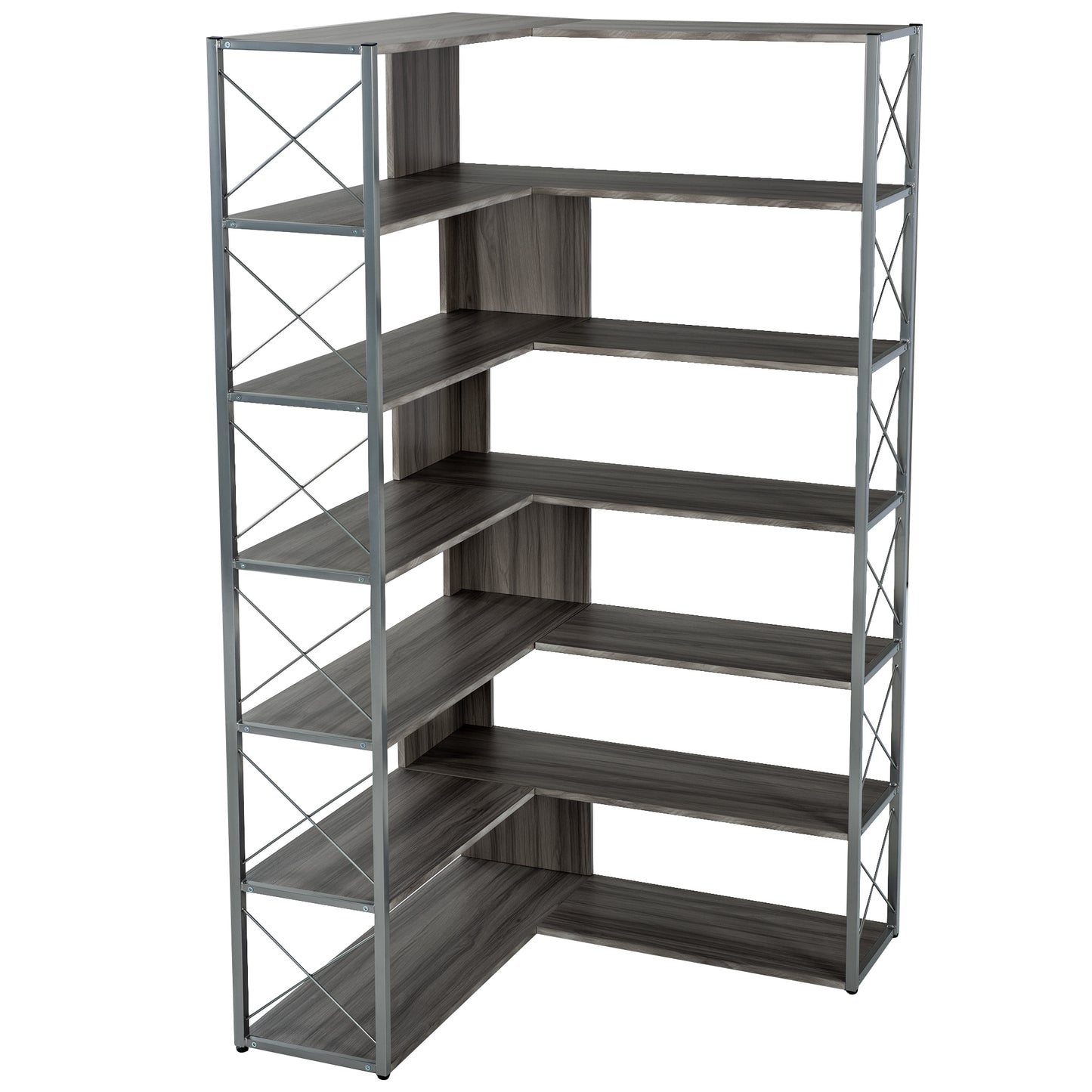 L-Shaped Corner Bookcase - Silver+Grey