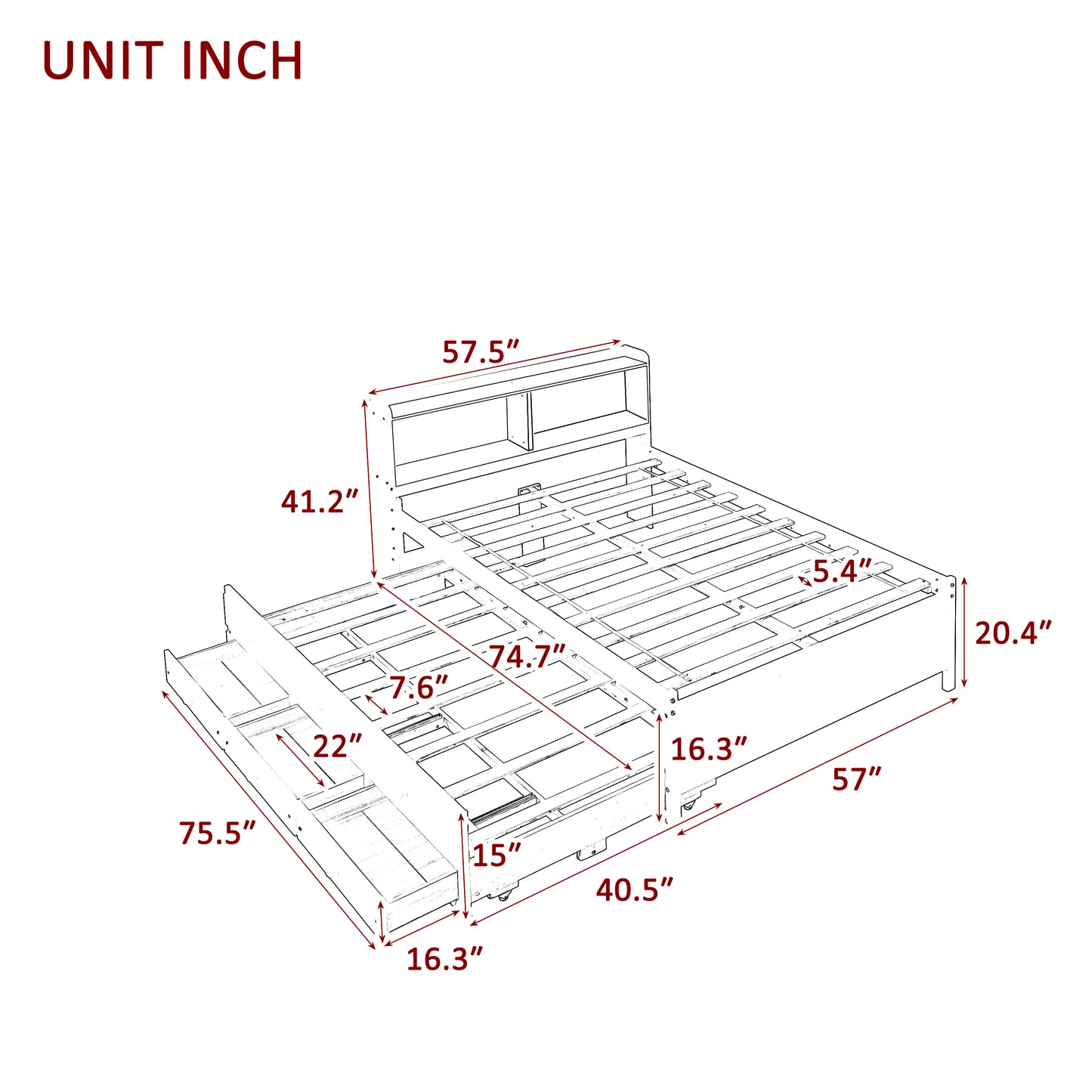 White Haven Full Bed with Bookcase, Twin Trundle, and Drawers