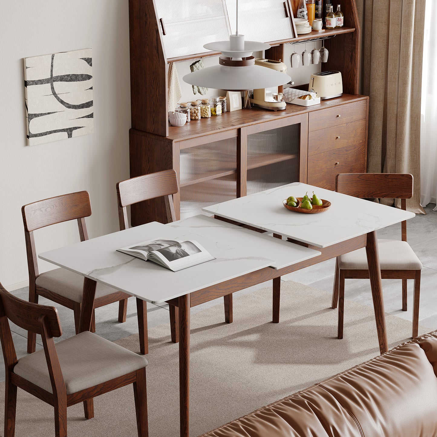 Elegant Oakwood Slate Dining Table