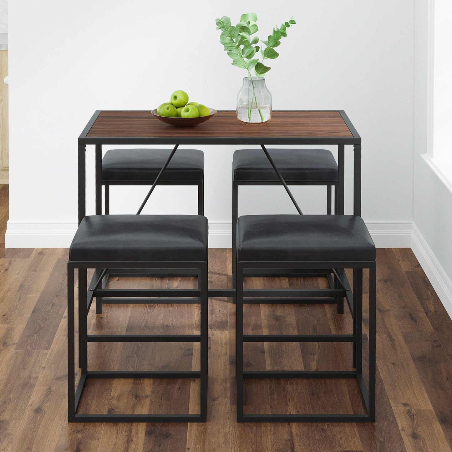 Elegant Walnut Metal Pub Dining Table