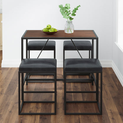 Elegant Walnut Metal Pub Dining Table