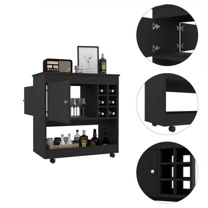 Lux 1-Shelf 6-Bottle Bar Cart - Black