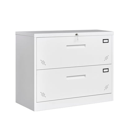 Metal Steel 2 Drawer Lateral Filing Cabinet - White