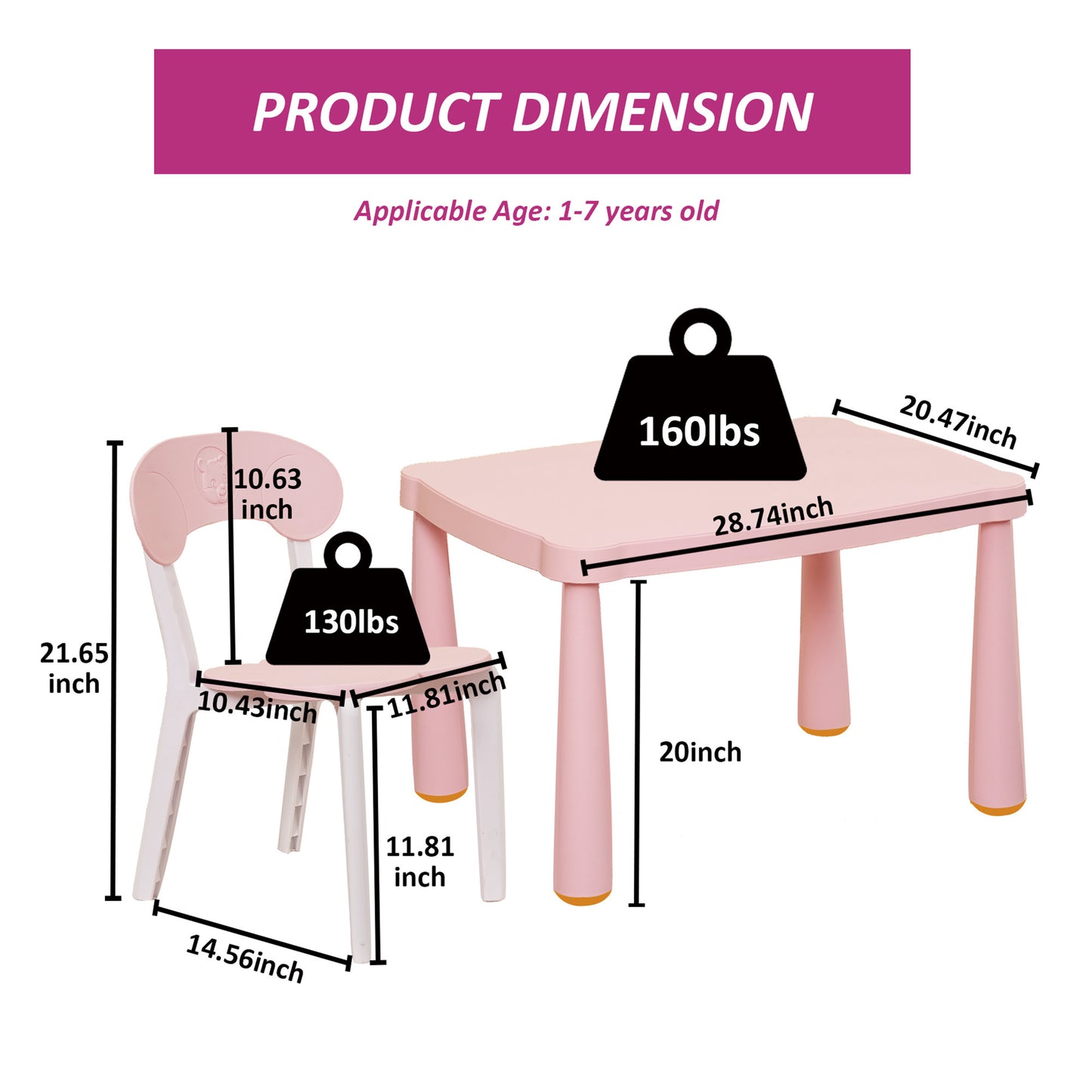 Kids Table and Chair Set - Pink