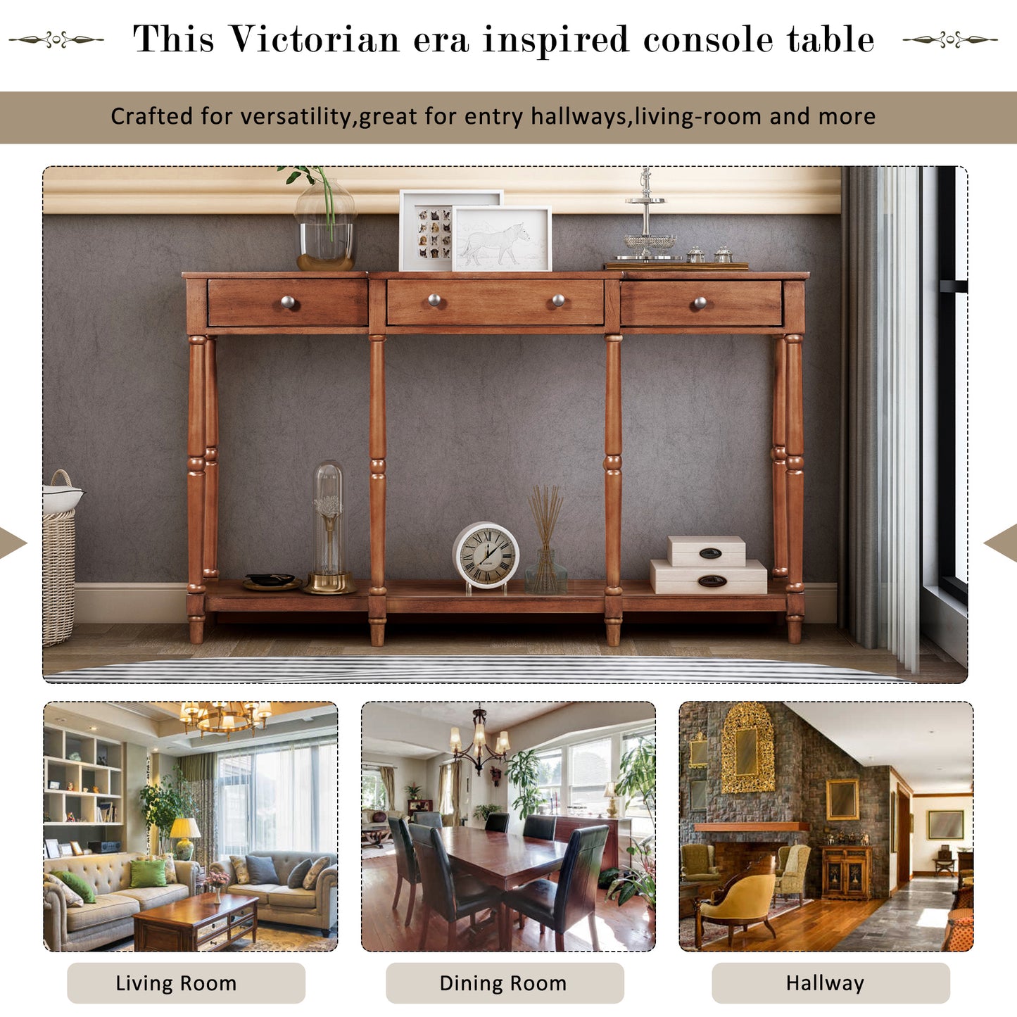ElegantWood Console: Timeless Entryway Table with Storage