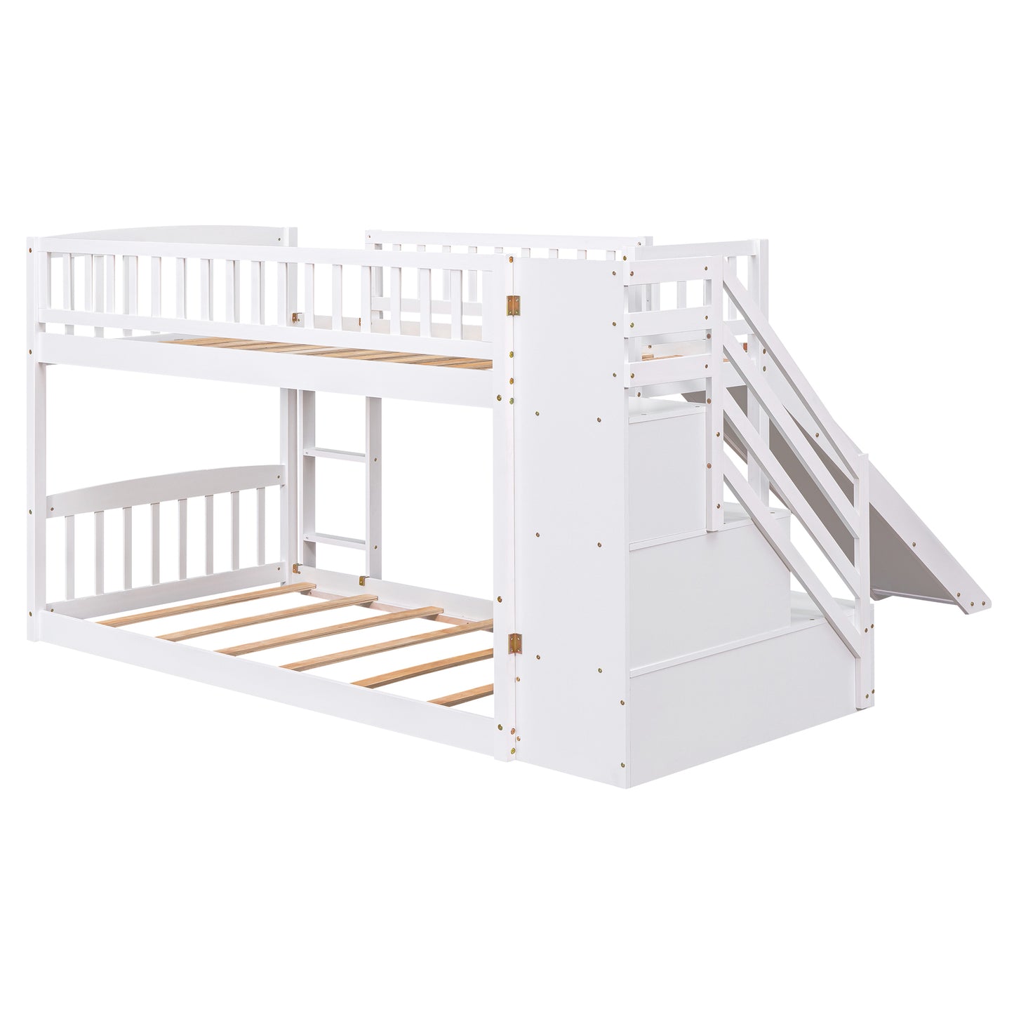 Dreamscape Twin over Twin Bunk Bed with Storage and Slide, Snow White