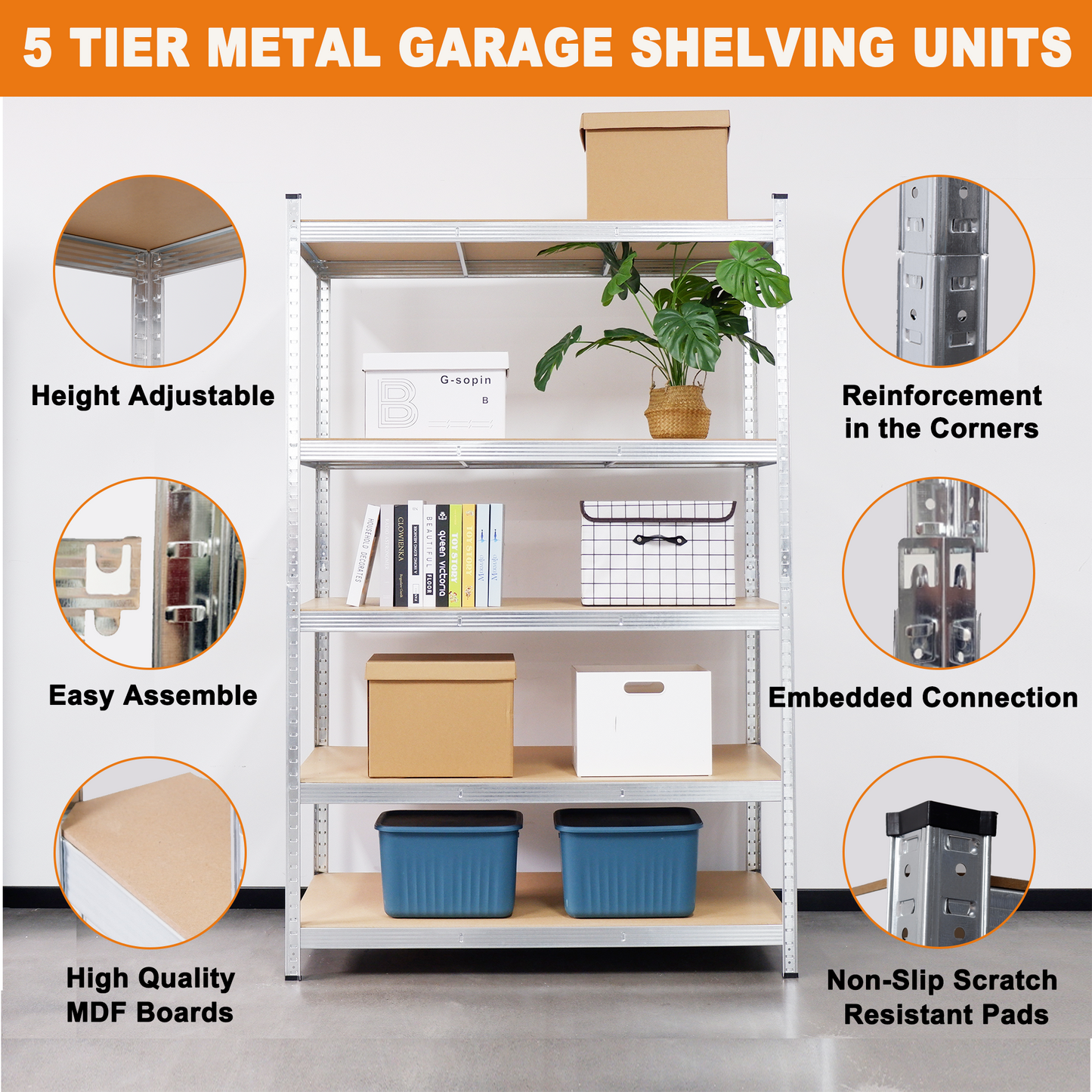 Silver Max Storage 5-Tier Utility Shelves - L