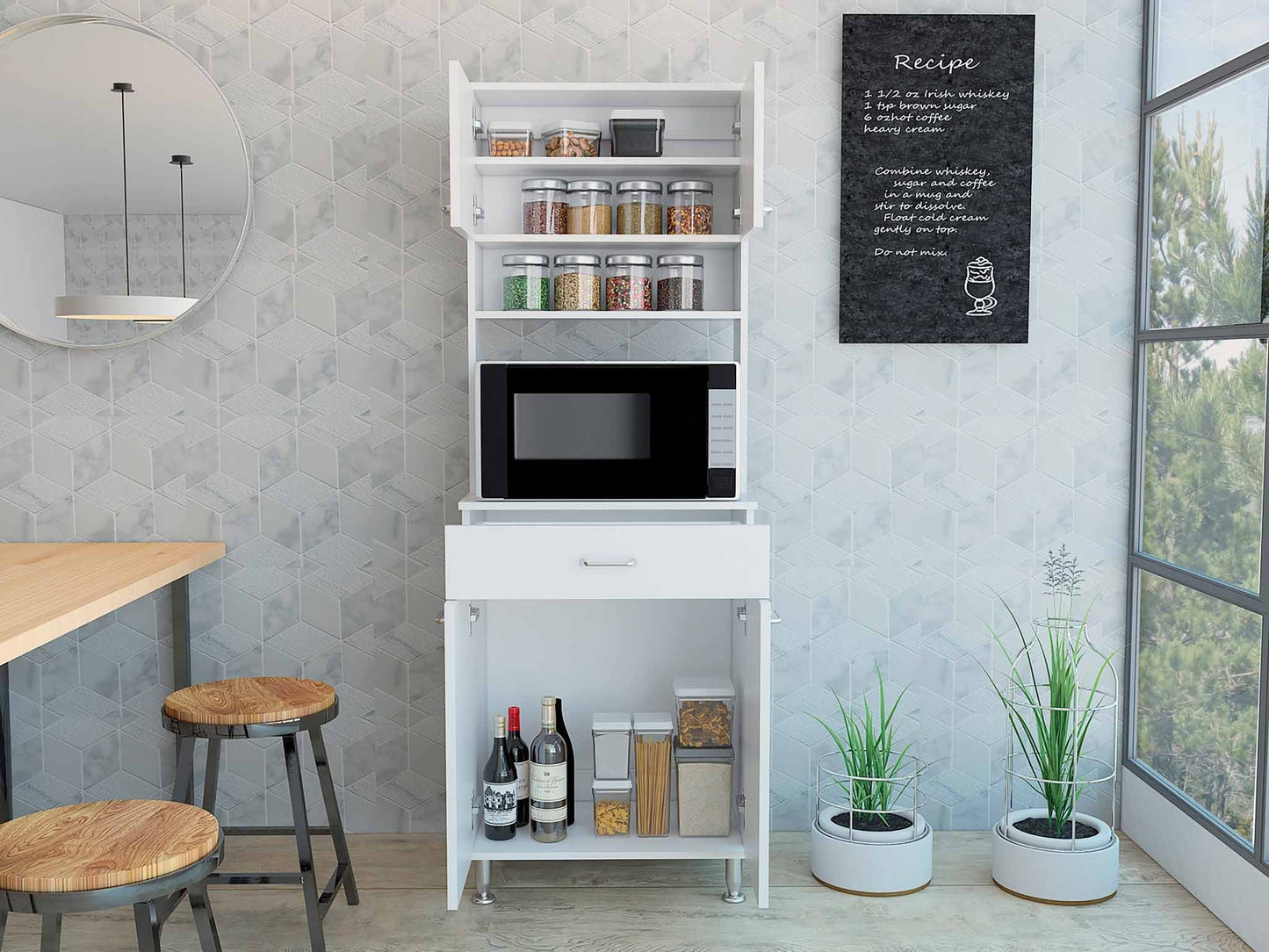 Santa 1-Drawer 1-Shelf Area Pantry with Adjustable Metal Legs - White