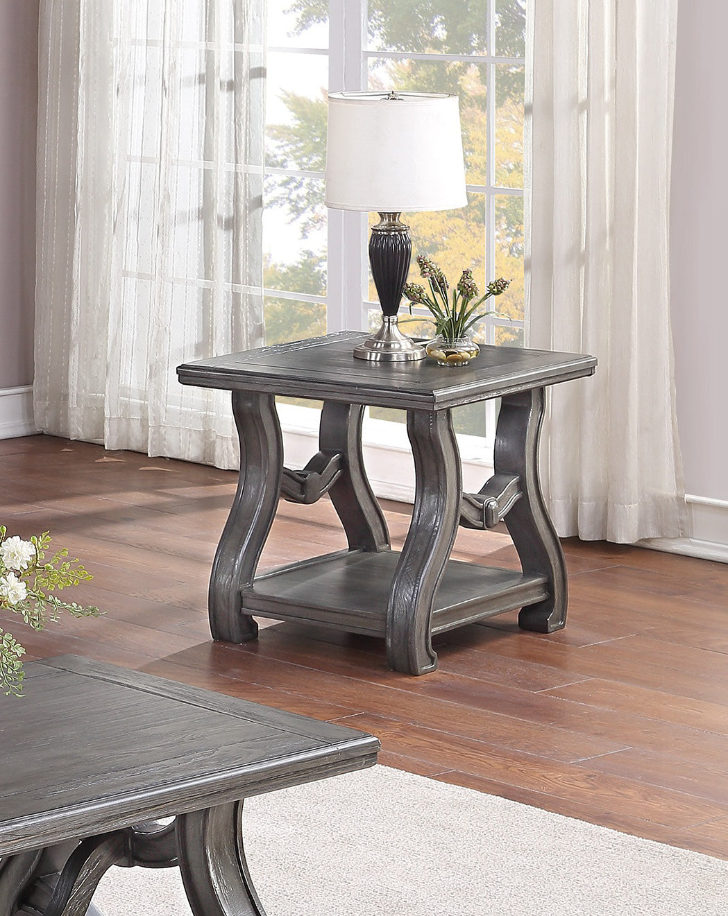 Silver Shimmer Open Shelf End Table