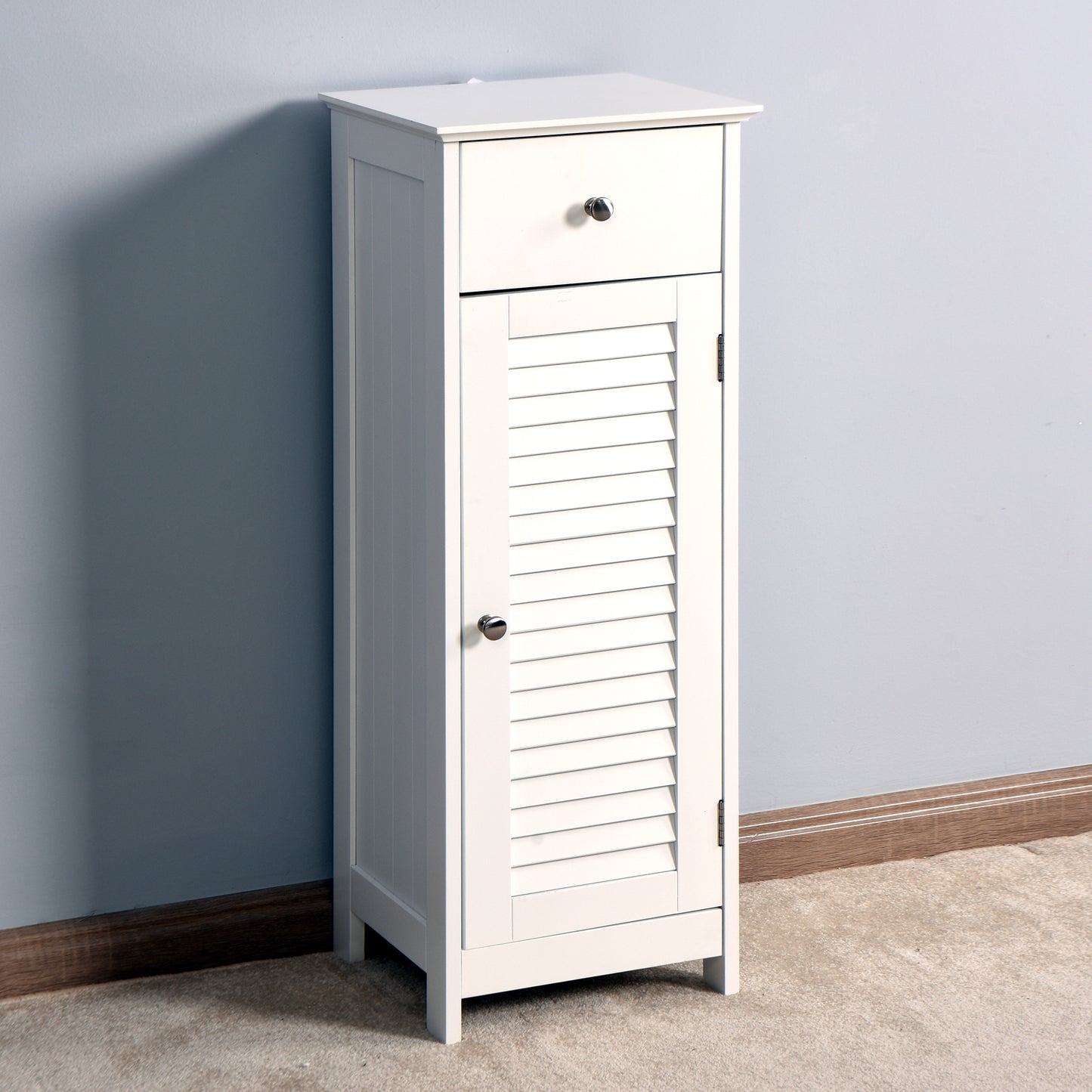 Elegant White Wood Bathroom Cabinet Set
