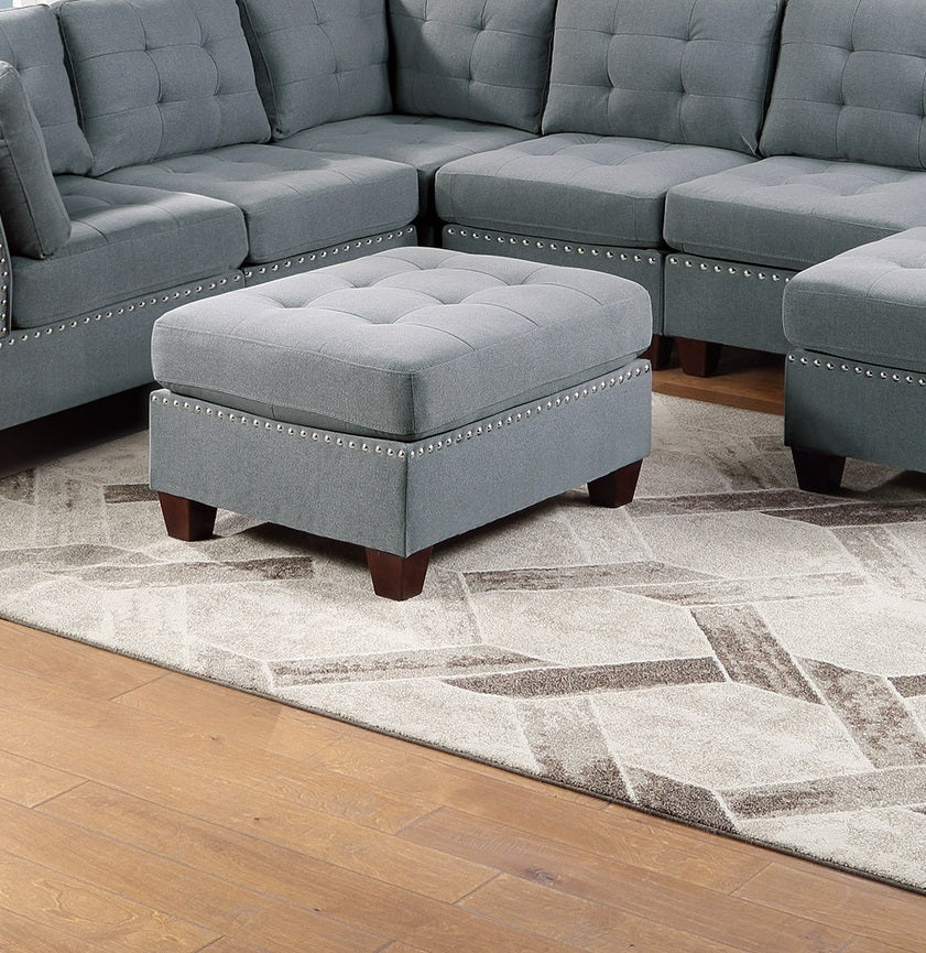 Tufted Fabric Ottoman - Grey