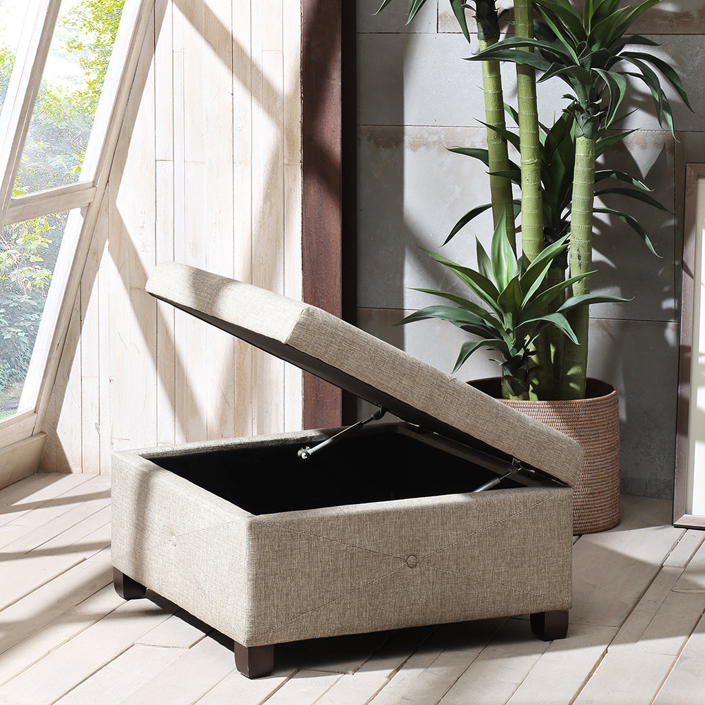 Alpine Button Tufted Storage Ottoman