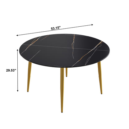 Golden Elegance: Modern Black Round Dining Table