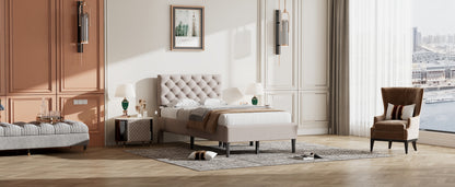 Ukin Twin Size Upholstered Linen Platform Bed - Beige