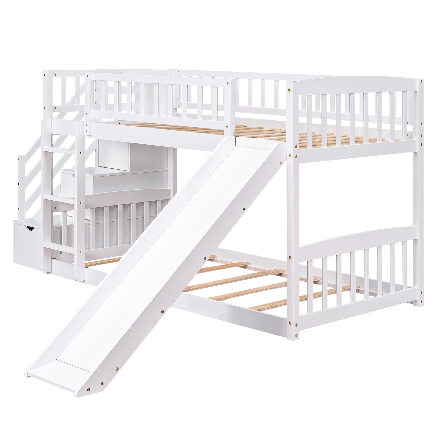 Dreamscape Twin over Twin Bunk Bed with Storage and Slide, Snow White