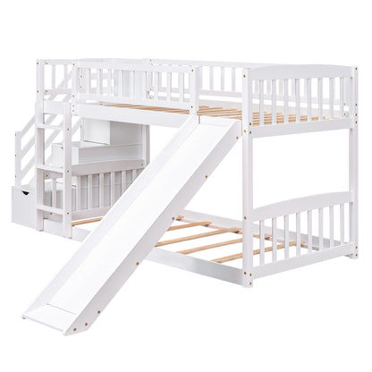 Dreamscape Twin over Twin Bunk Bed with Storage and Slide, Snow White