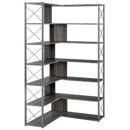 L-Shaped Corner Bookcase - Silver+Grey