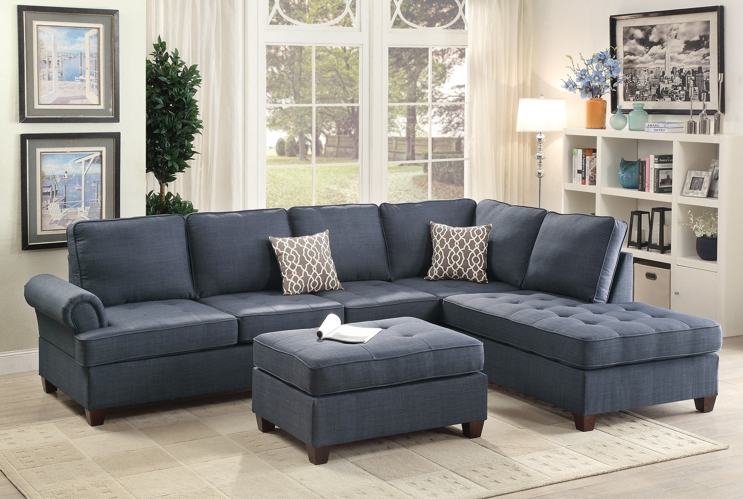 Cocktail Ottoman Dorris Fabric Tufted Seats Ottomans - Blue