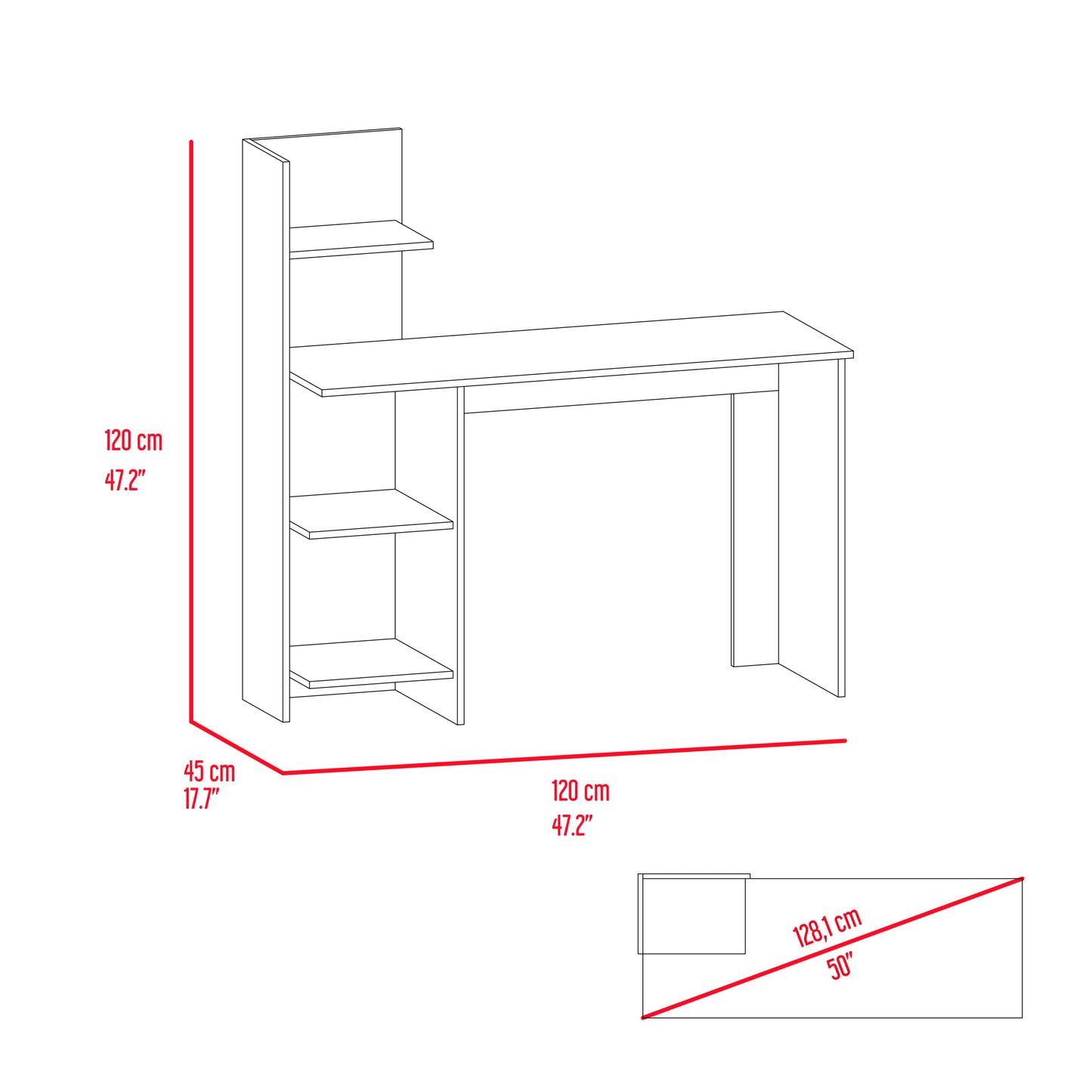 Vilna Writing Desk , Four Shelves - Smokey Oak