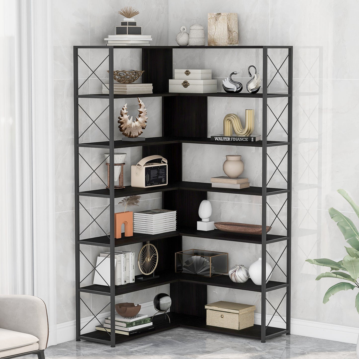 L-Shaped Corner Bookcase - Black