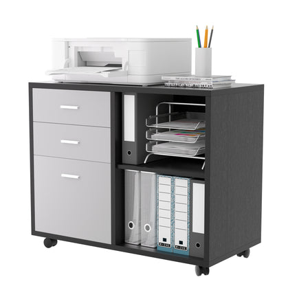 32'' Wide 3 -Drawer Mobile Filing Cabinet - Black oak and Grey