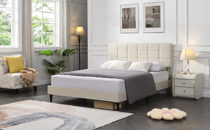 Elegant Queen Size Platform Bed Frame - Beige