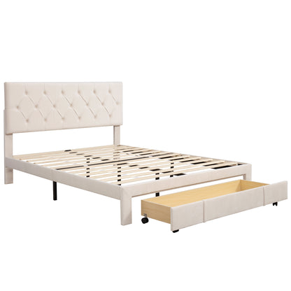 Helena Queen Size Velvet Platform Bed Frame - Beige
