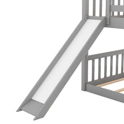 Slide and Climb Twin Bunk Bed, Gray