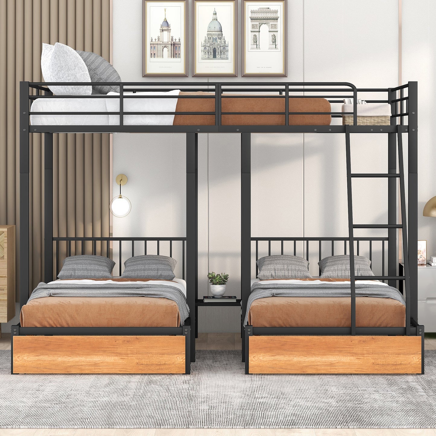 TripleMax Twin Bunk Bed - Sleek Black Design with Drawers and Guardrails