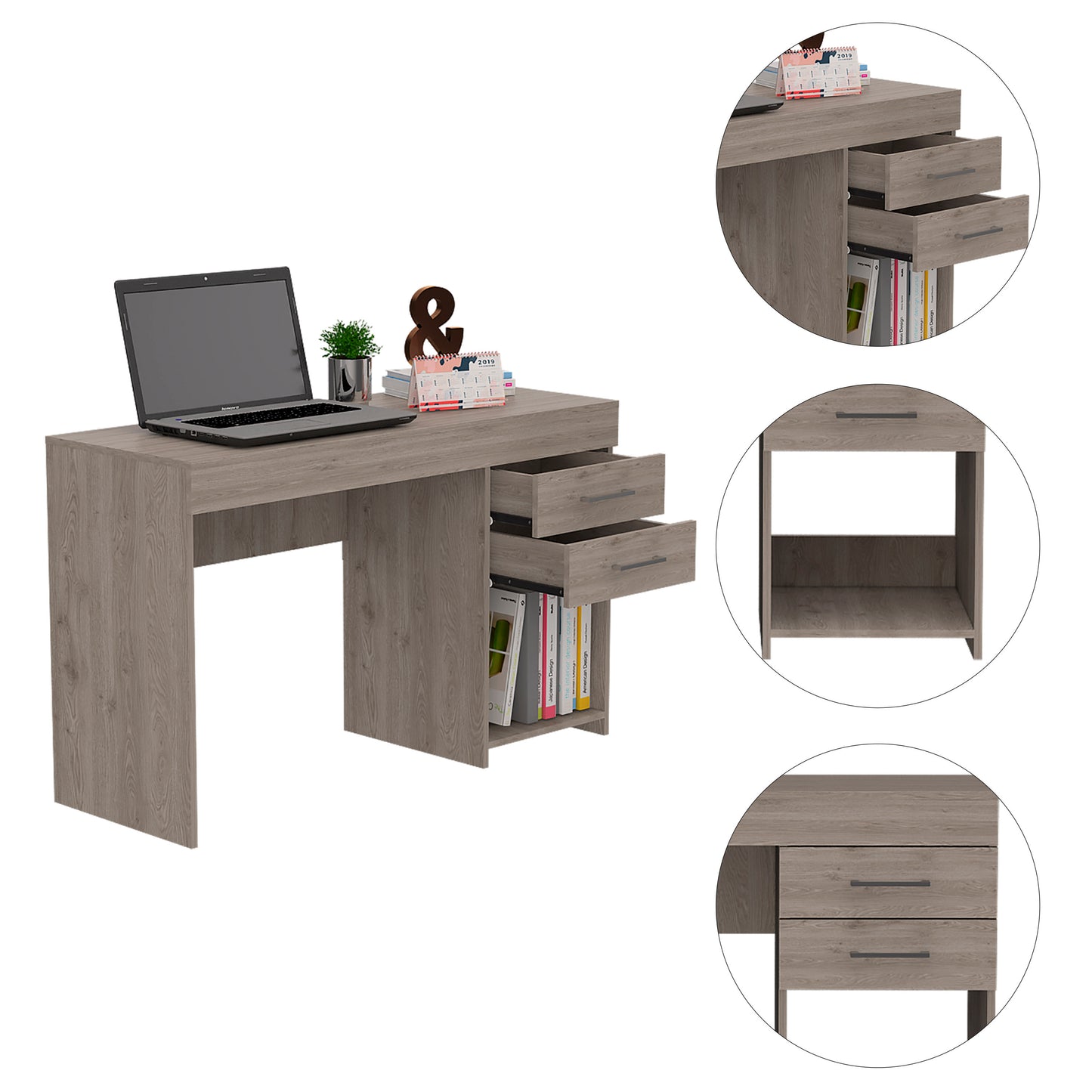 Computer Desk One Lower Shelf  - Light Gray