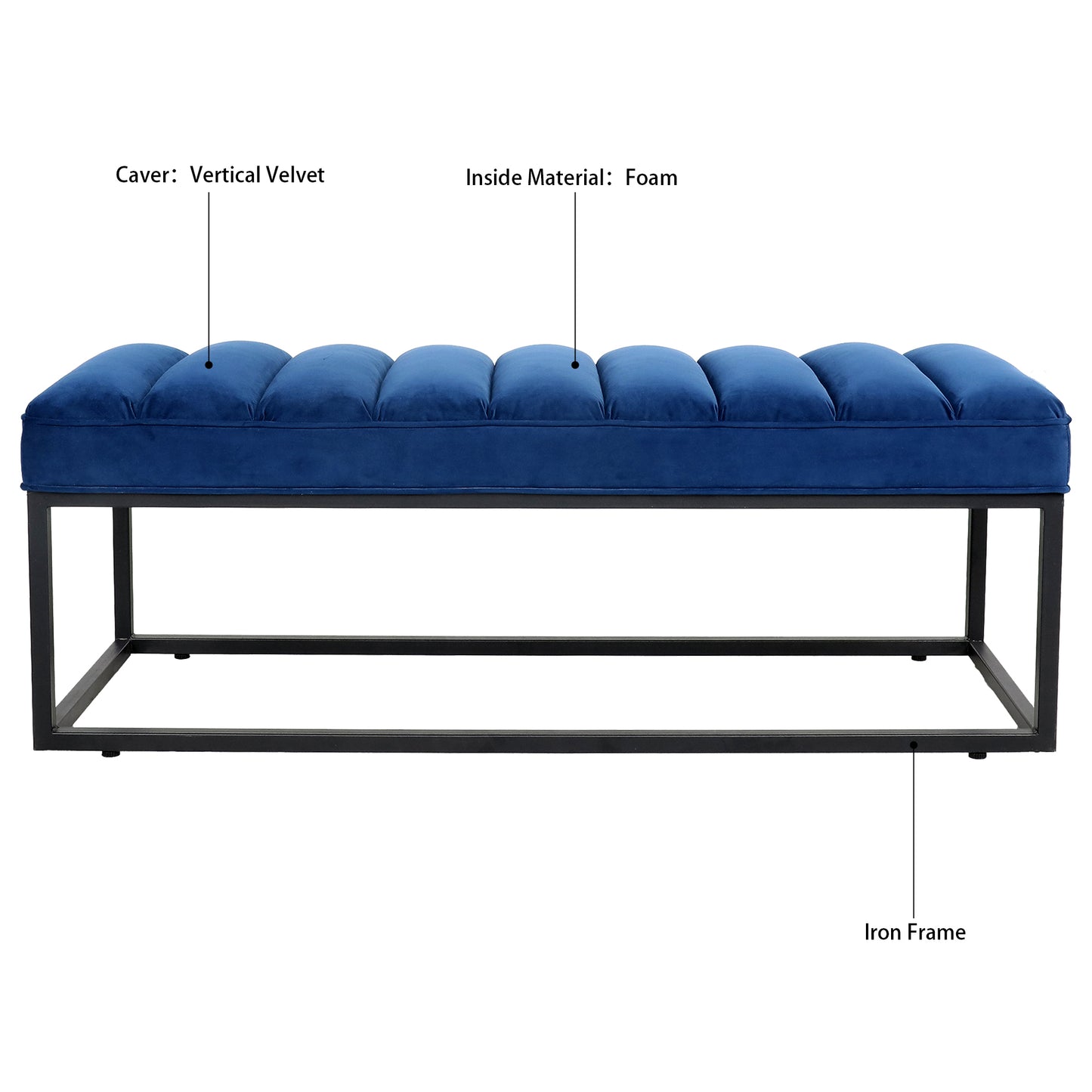 Metal Base Upholstered Bench - Navy Blue